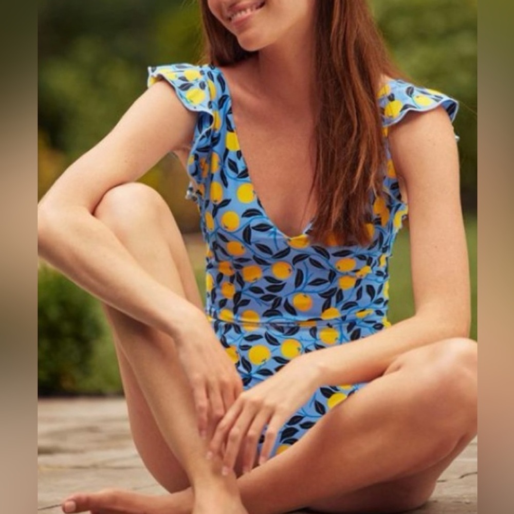 Summersalt x DVF lemon print Ruffle Backflip one piece NWOT